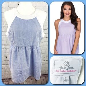 Lauren James Blue Seersucker Peplum Tank Top